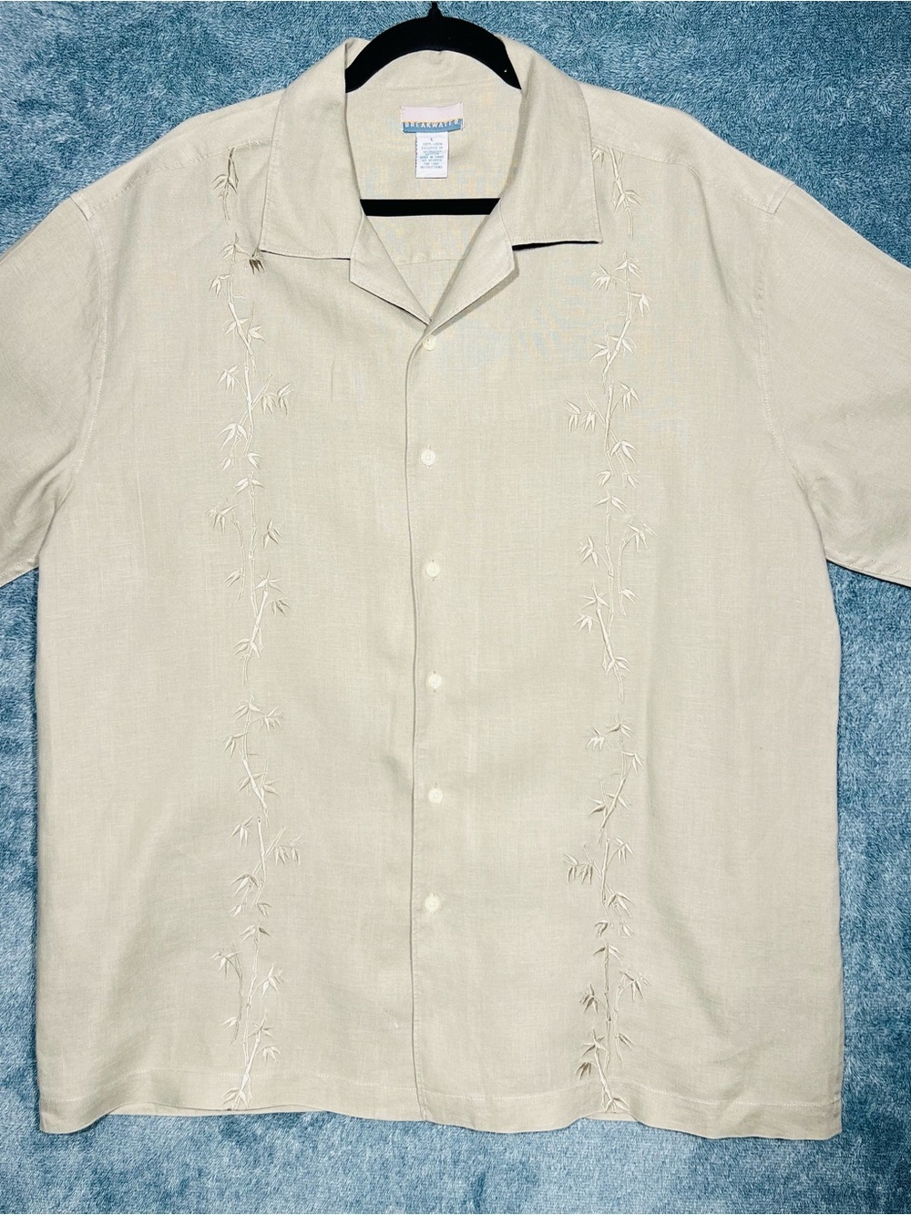 Breakwater Men’s 100% Linen Embroidered Camp Shirt L